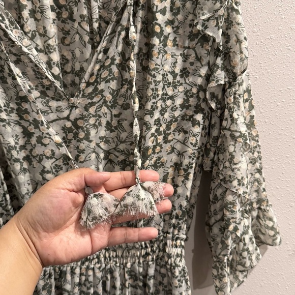 MISA Los Angeles Medium Green Floral Penelope Mini Dress Chiffon Tiered Cocktail - Picture 4 of 6